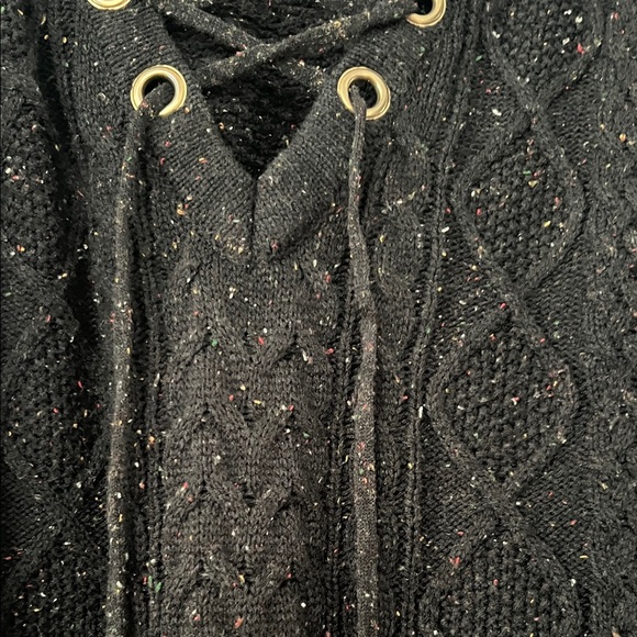 Black Cold Shoulder Sweater with Lace-Up Detail - Picture 2 of 6